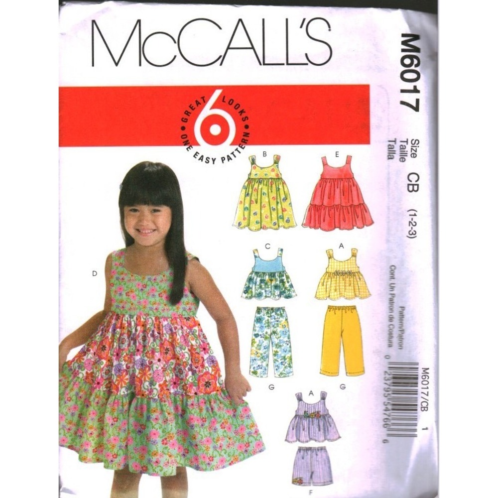 McCall's M6017 Sewing Pattern Toddler Childrens Dress Top Pants Shorts Sz 1-2-3